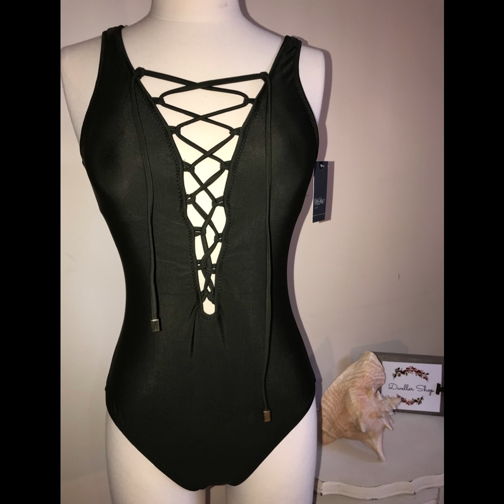 NWT Sexy Dark Green Lace Up Front Swimsuit Small